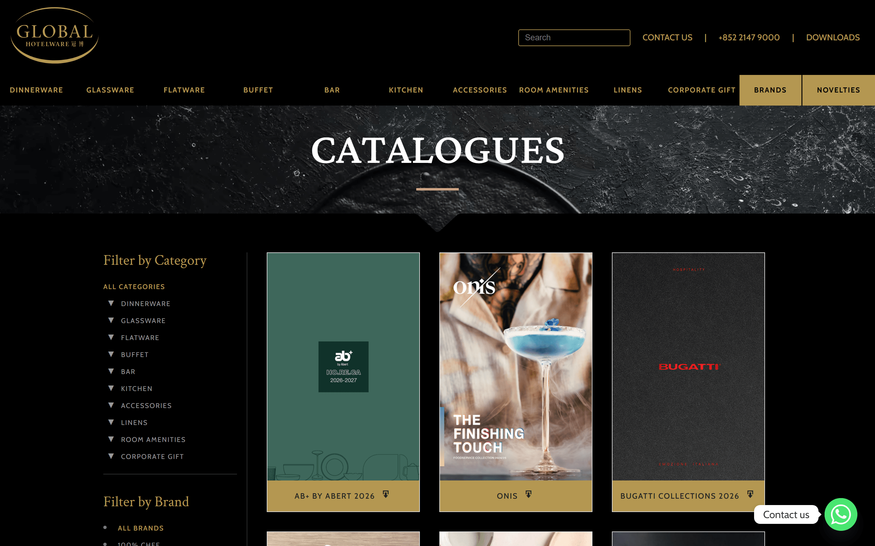 Catalogues page with category and brand filters