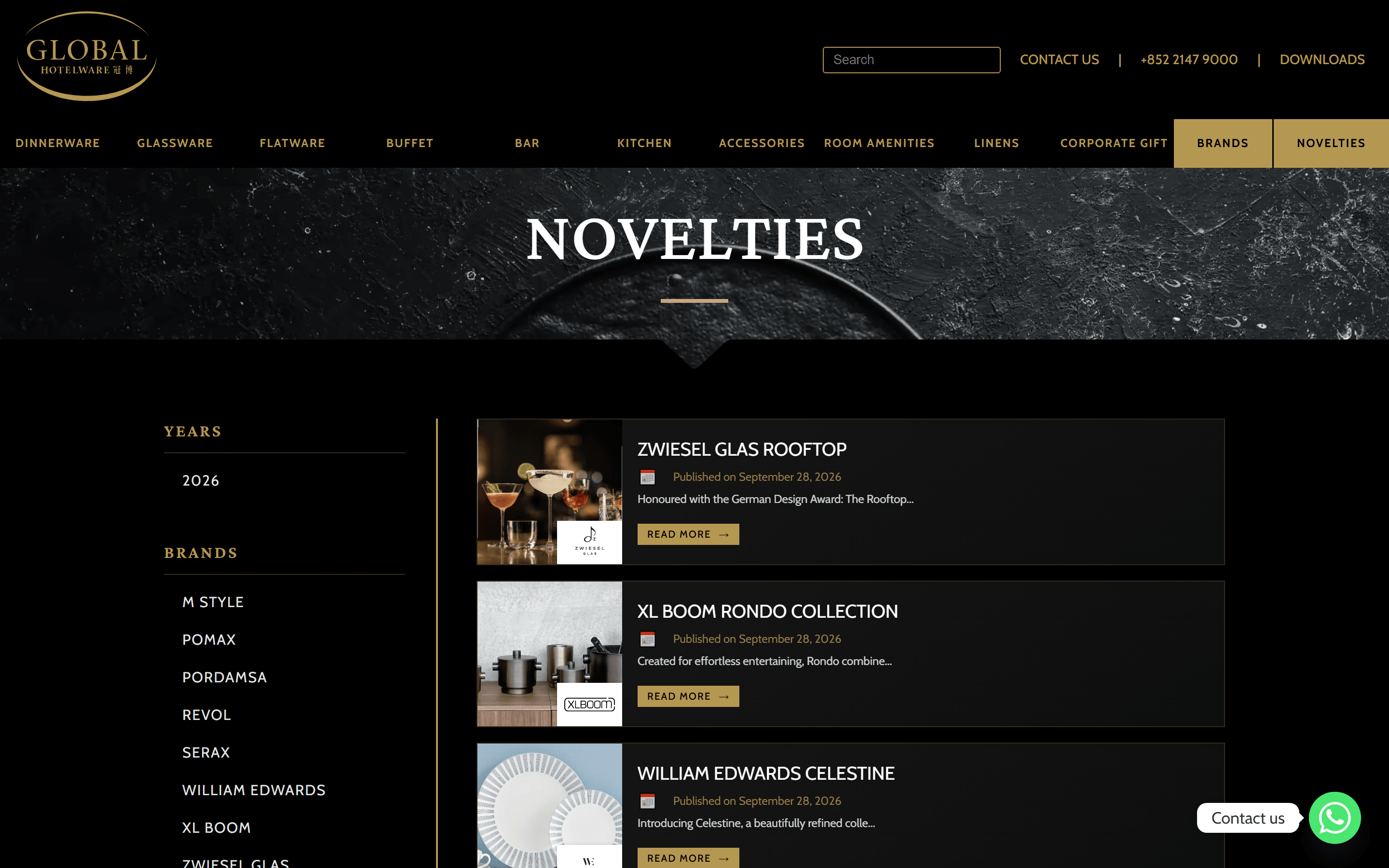 Novelties page with brand logos on each product card