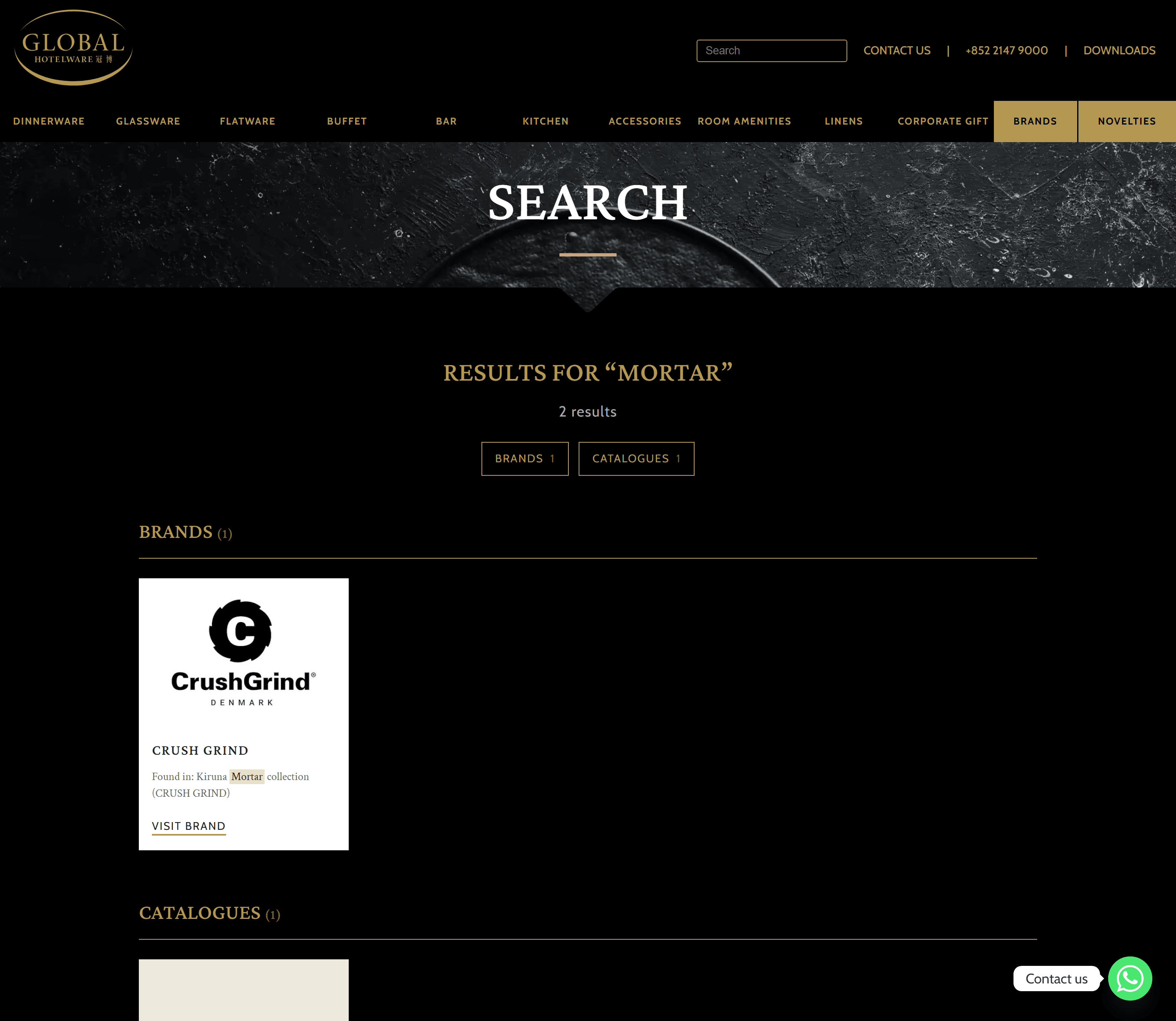 Search results for “mortar” showing the Crush Grind brand, found in the Kiruna Mortar collection