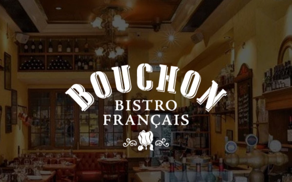 Bouchon restaurant page hero with its logo