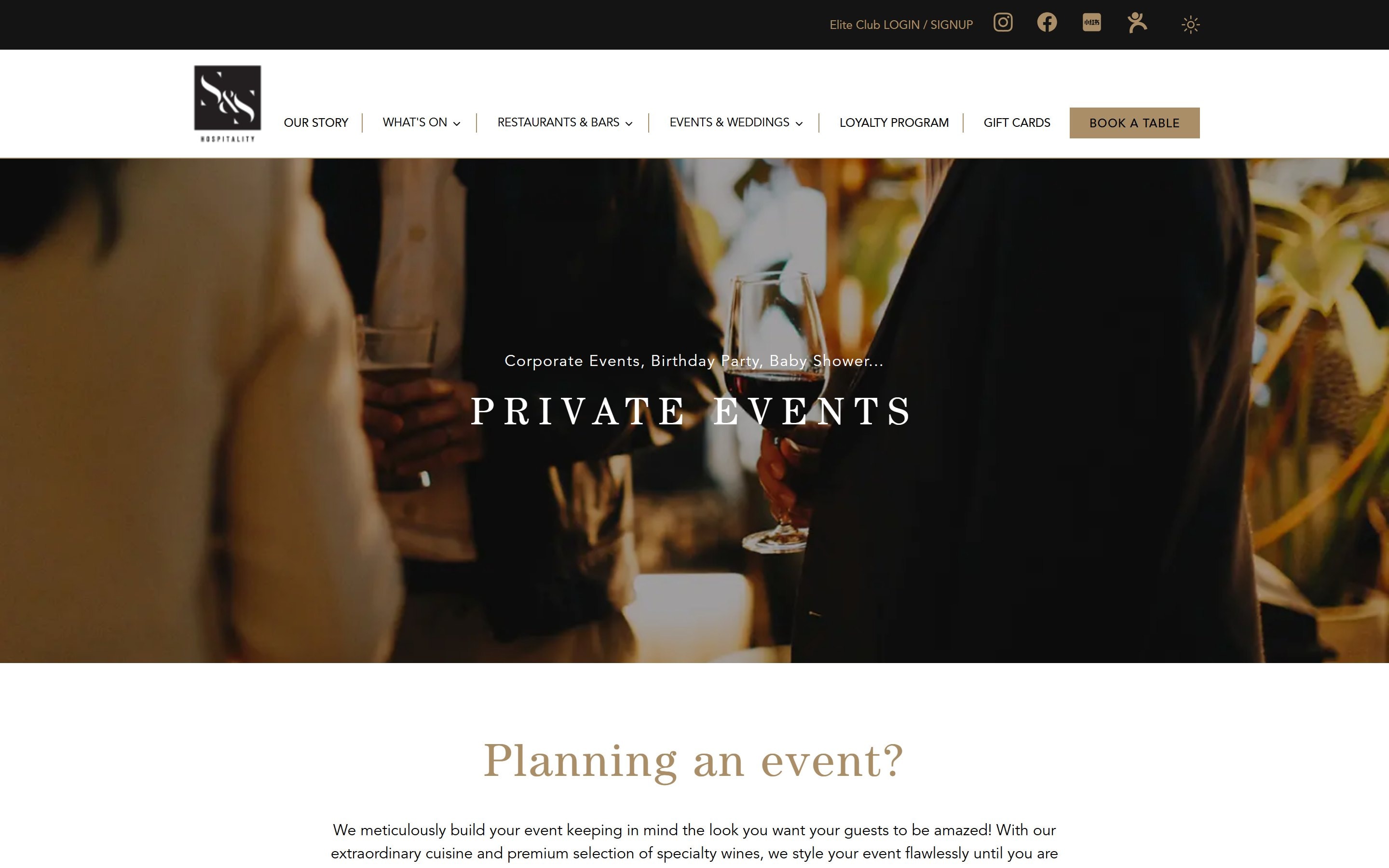Private events page