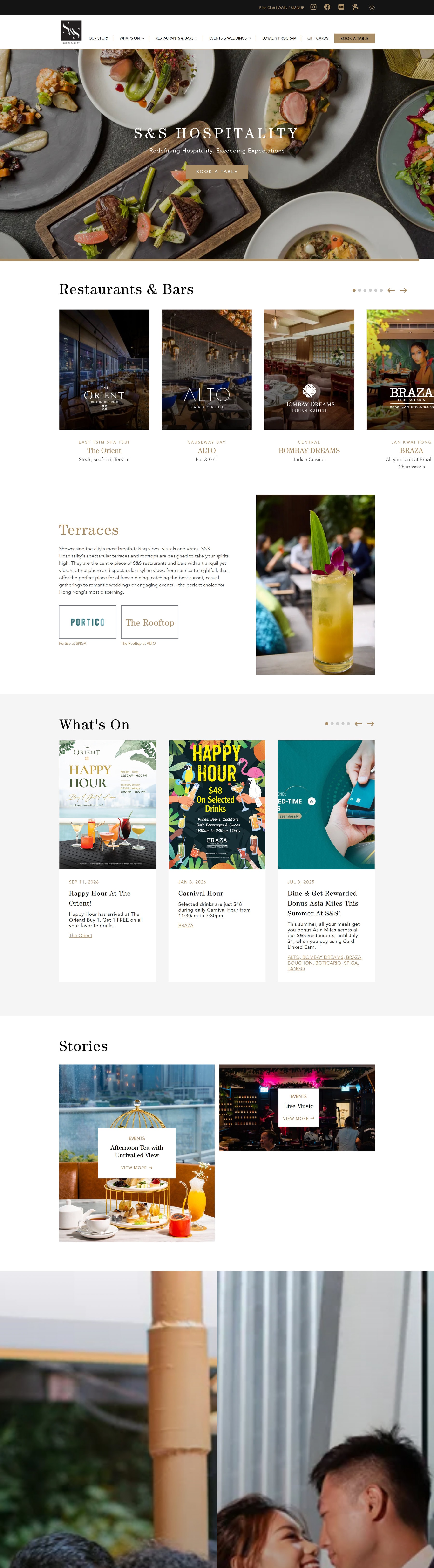 The full S&S Hospitality homepage